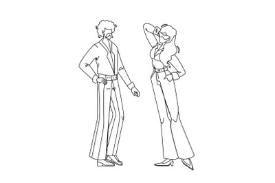 Fashion 1970 Year Disco Style Young People Vector