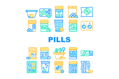 Pills Medicaments Collection Icons Set Vector Illustration