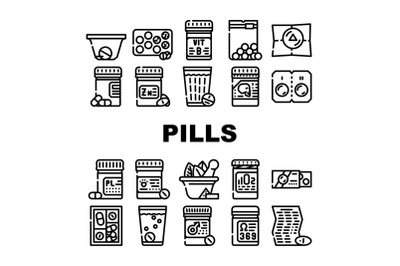 Pills Medicaments Collection Icons Set Vector Illustration