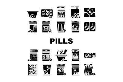 Pills Medicaments Collection Icons Set Vector Illustration