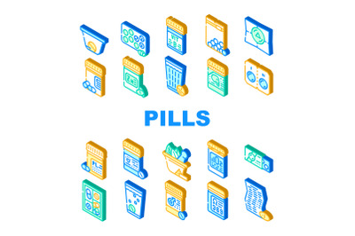 Pills Medicaments Collection Icons Set Vector Illustration