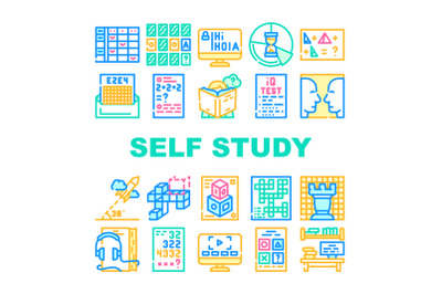 Self Study Lessons Collection Icons Set Vector