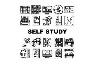 Self Study Lessons Collection Icons Set Vector