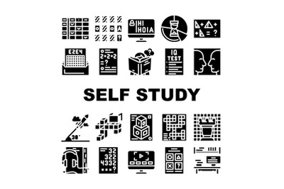 Self Study Lessons Collection Icons Set Vector