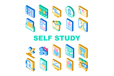 Self Study Lessons Collection Icons Set Vector