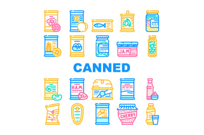 Canned Food Nutrition Collection Icons Set Vector