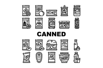 Canned Food Nutrition Collection Icons Set Vector