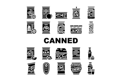 Canned Food Nutrition Collection Icons Set Vector