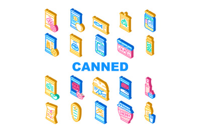 Canned Food Nutrition Collection Icons Set Vector