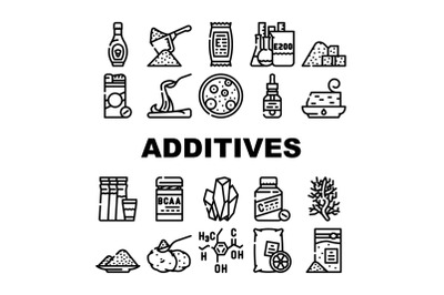 Food Additives Formula Collection Icons Set Vector