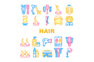 Healthy Hair Treatment Collection Icons Set Vector