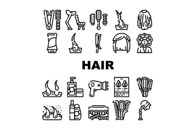 Healthy Hair Treatment Collection Icons Set Vector