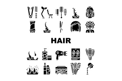 Healthy Hair Treatment Collection Icons Set Vector