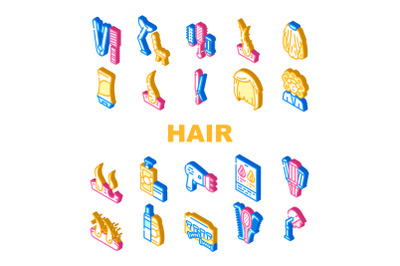 Healthy Hair Treatment Collection Icons Set Vector