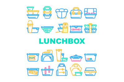 Lunchbox Dishware Collection Icons Set Vector Illustration