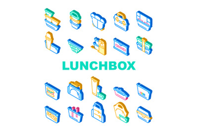 Lunchbox Dishware Collection Icons Set Vector Illustration