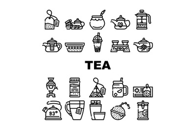 Tea Healthy Drink Collection Icons Set Vector