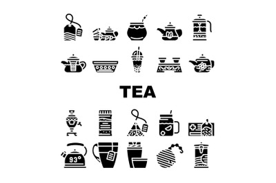 Tea Healthy Drink Collection Icons Set Vector