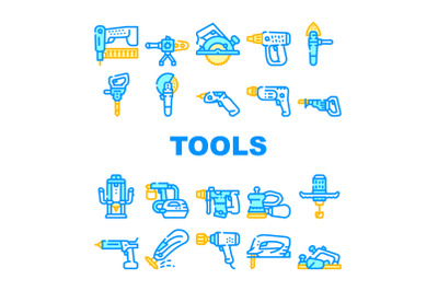 Tools For Building Collection Icons Set Vector