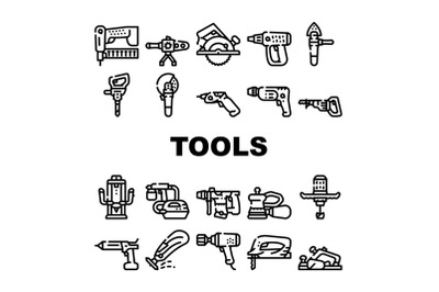 Tools For Building Collection Icons Set Vector