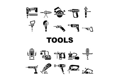 Tools For Building Collection Icons Set Vector