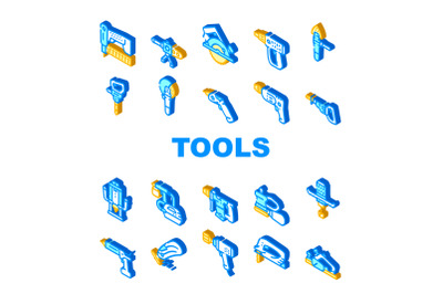 Tools For Building Collection Icons Set Vector