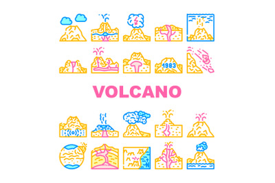 Volcano Lava Eruption Collection Icons Set Vector