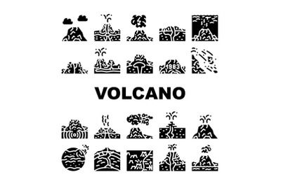 Volcano Lava Eruption Collection Icons Set Vector