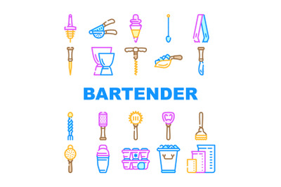 Bartender Accessory Collection Icons Set Vector