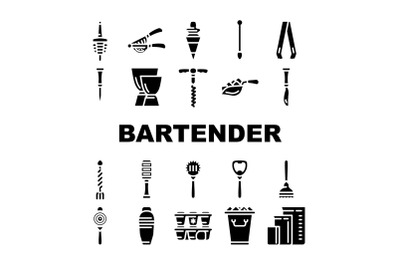 Bartender Accessory Collection Icons Set Vector