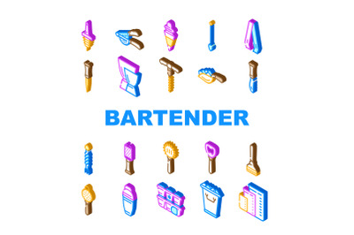 Bartender Accessory Collection Icons Set Vector