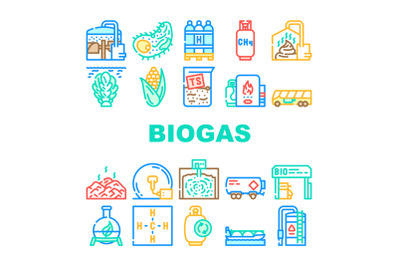 Biogas Energy Fuel Collection Icons Set Vector