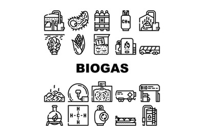 Biogas Energy Fuel Collection Icons Set Vector