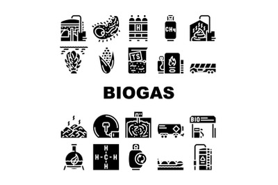 Biogas Energy Fuel Collection Icons Set Vector