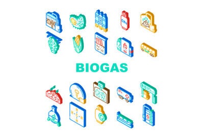 Biogas Energy Fuel Collection Icons Set Vector