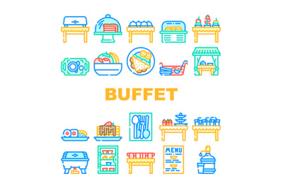 Buffet Food And Drinks Collection Icons Set Vector