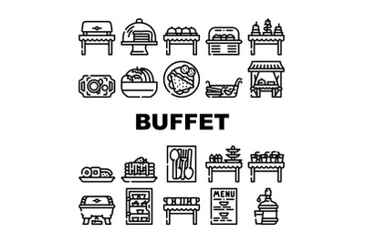 Buffet Food And Drinks Collection Icons Set Vector