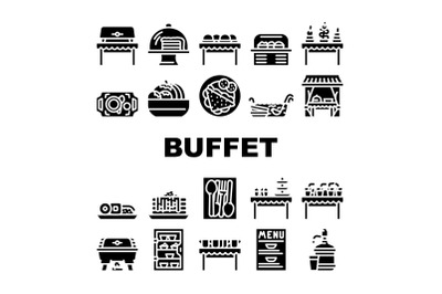 Buffet Food And Drinks Collection Icons Set Vector