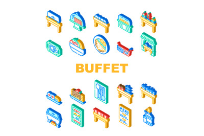 Buffet Food And Drinks Collection Icons Set Vector