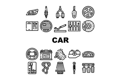 Car Vehicle Details Collection Icons Set Vector