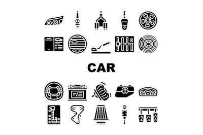 Car Vehicle Details Collection Icons Set Vector