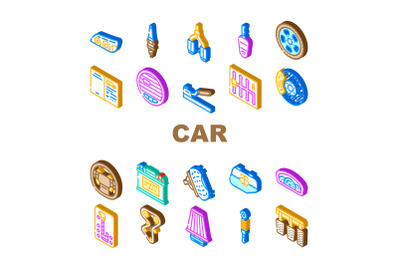 Car Vehicle Details Collection Icons Set Vector