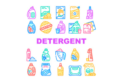 Detergent Washing Collection Icons Set Vector