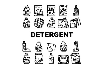 Detergent Washing Collection Icons Set Vector