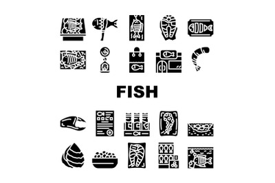 Fish Market Product Collection Icons Set Vector