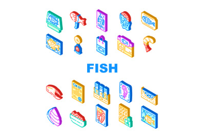 Fish Market Product Collection Icons Set Vector