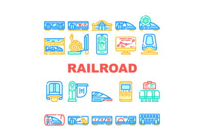 Railroad Transport Collection Icons Set Vector