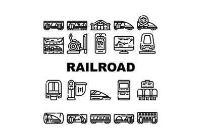 Railroad Transport Collection Icons Set Vector