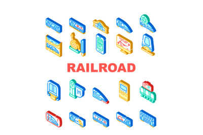 Railroad Transport Collection Icons Set Vector