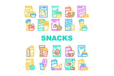 Snacks Food And Drink Collection Icons Set Vector